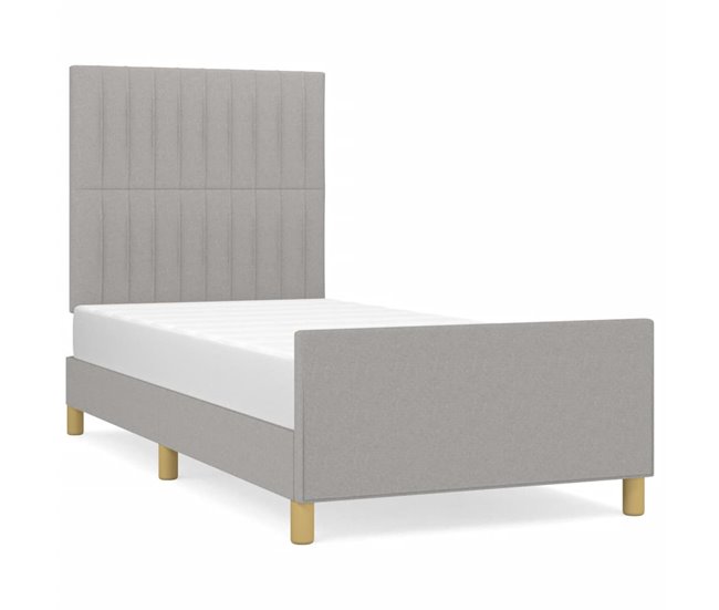 Conforama Estructura de cama con cabecero de tela gris claro 80x200 cm Rayas verticales