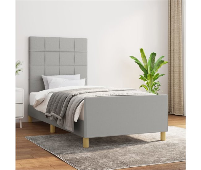 Conforama Estructura De Cama Con Cabecero De Tela Gris Claro 80x200 Cm Bloques Con Cuadros