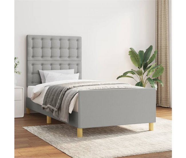 Conforama Estructura De Cama Con Cabecero De Tela Gris Claro 90x200 Cm Botones