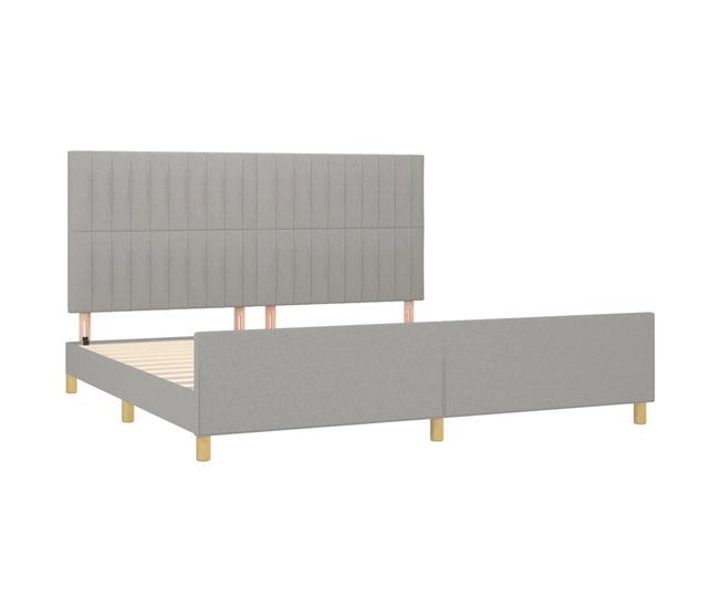 Conforama Estructura De Cama Con Cabecero De Tela Gris Claro 200x200 Cm Rayas Verticales
