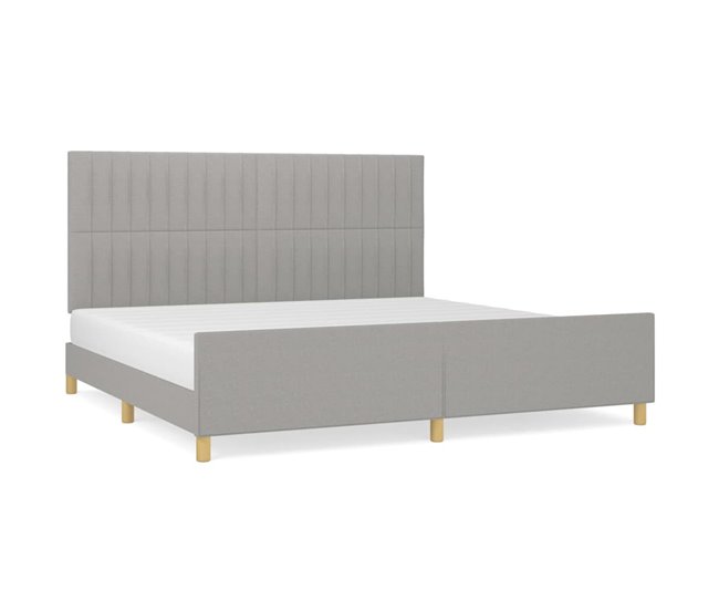 Conforama Estructura de cama con cabecero de tela gris claro 200x200 cm Rayas verticales