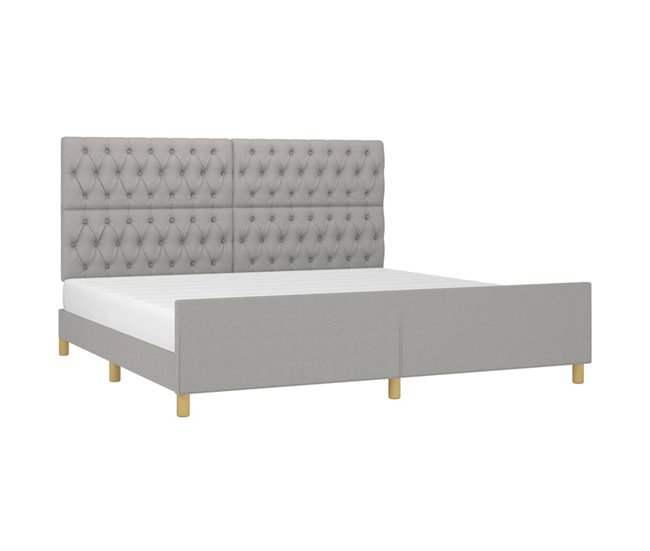 Conforama Estructura De Cama Con Cabecero De Tela Gris Claro 200x200 Cm Diseño De Botones