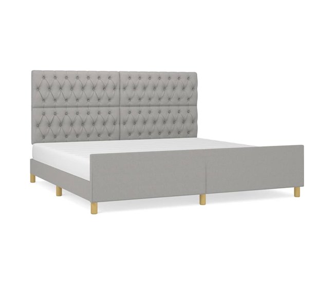 Conforama Estructura de cama con cabecero de tela gris claro 200x200 cm Diseño de botones