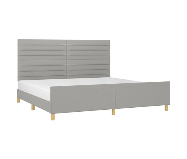 Conforama Estructura De Cama Con Cabecero De Tela Gris Claro 200x200 Cm Rayas Horizontales
