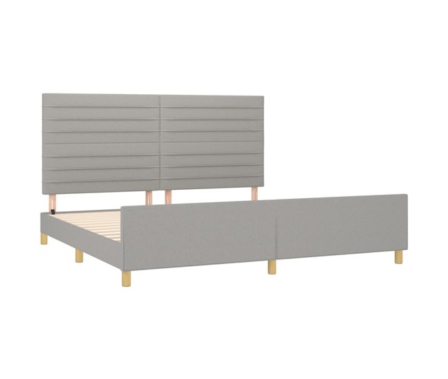 Conforama Estructura De Cama Con Cabecero De Tela Gris Claro 200x200 Cm Rayas Horizontales