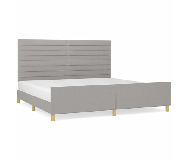 Conforama Estructura de cama con cabecero de tela gris claro 200x200 cm Rayas horizontales