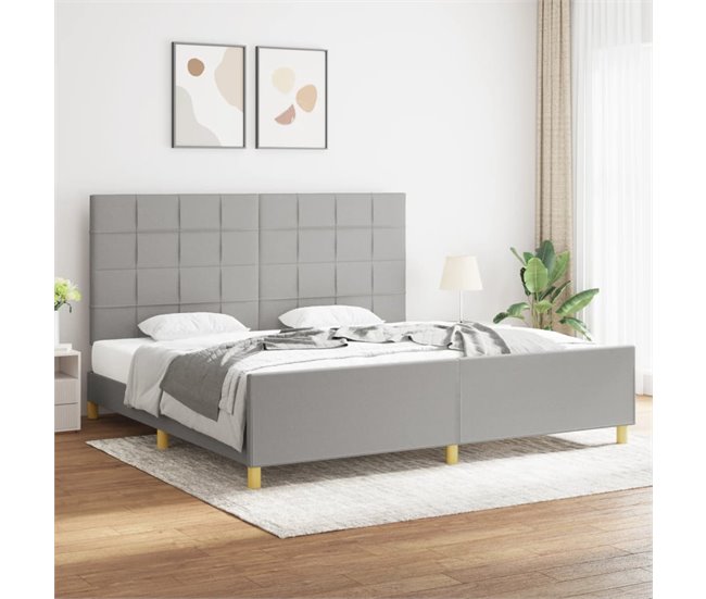 Conforama Estructura De Cama Con Cabecero De Tela Gris Claro 200x200 Cm Bloques Con Cuadros