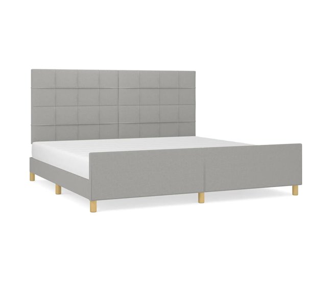 Conforama Estructura de cama con cabecero de tela gris claro 200x200 cm Bloques con cuadros