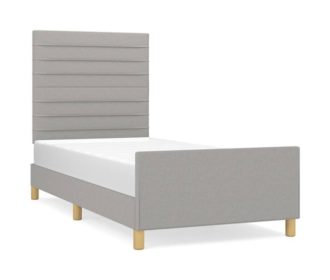 Conforama Estructura de cama con cabecero de tela gris claro 90x200 cm Rayas horizontales