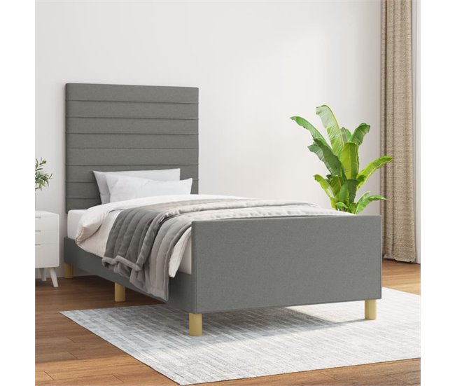 Conforama Estructura De Cama Con Cabecero De Tela Gris Oscuro 90x190 Cm Rayas Horizontales