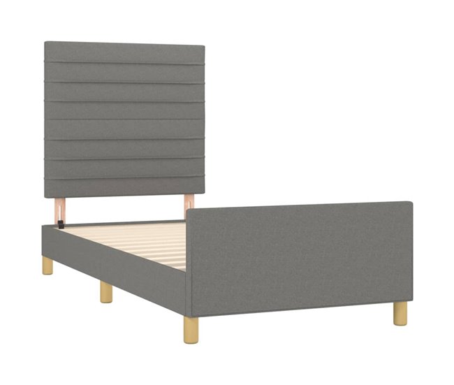 Conforama Estructura De Cama Con Cabecero De Tela Gris Oscuro 80x200 Cm Rayas Horizontales