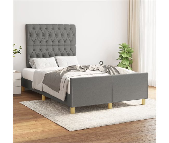 Conforama Estructura De Cama Con Cabecero De Tela Gris Oscuro 120x200 Cm Diseño De Botones