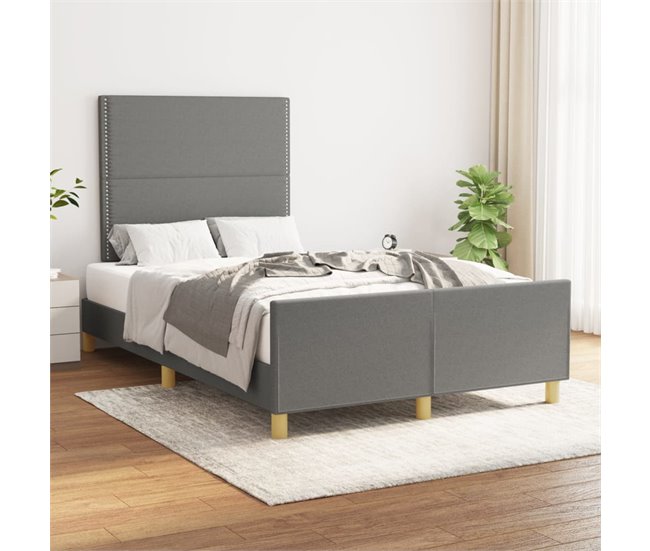 Conforama Estructura De Cama Con Cabecero De Tela Gris Oscuro 120x200 Cm Liso Con Clavos