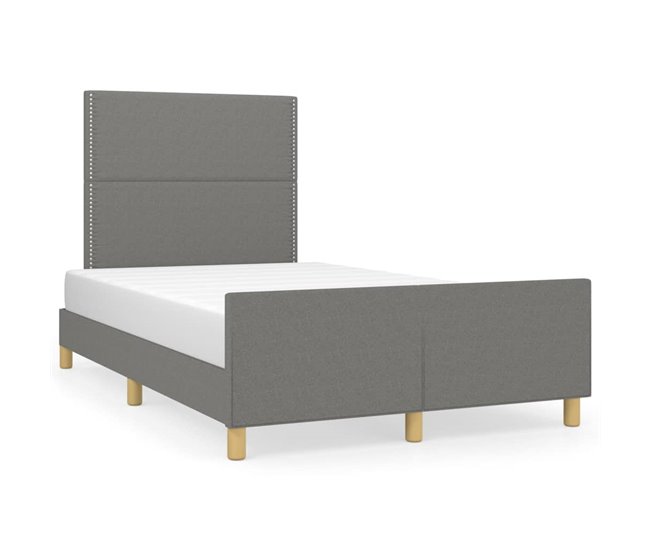 Conforama Estructura de cama con cabecero de tela gris oscuro 120x200 cm Liso con clavos