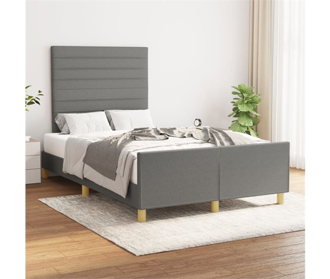 Conforama Estructura De Cama Con Cabecero De Tela Gris Oscuro 120x200 Cm Rayas Horizontales