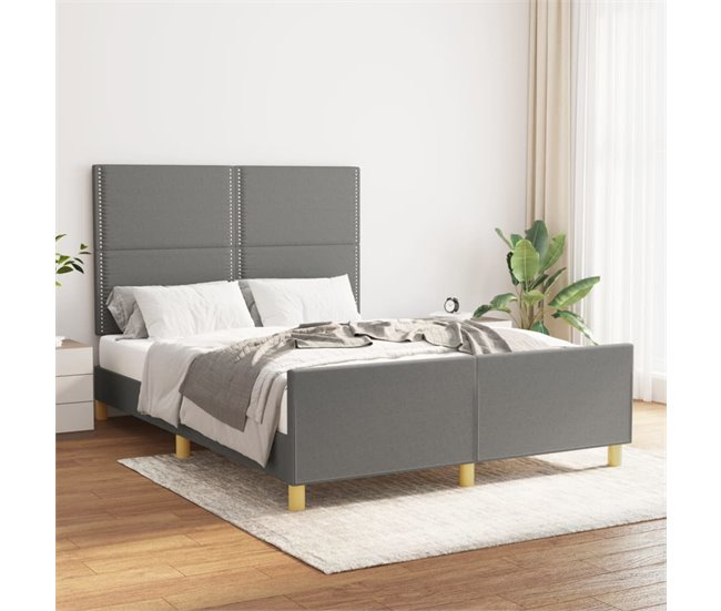 Conforama Estructura De Cama Con Cabecero De Tela Gris Oscuro 140x200 Cm Liso Con Clavos