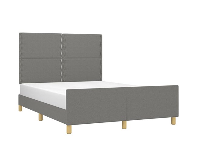Conforama Estructura De Cama Con Cabecero De Tela Gris Oscuro 140x200 Cm Liso Con Clavos