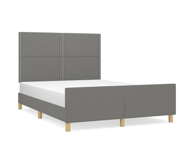 Conforama Estructura de cama con cabecero de tela gris oscuro 140x200 cm Liso con clavos