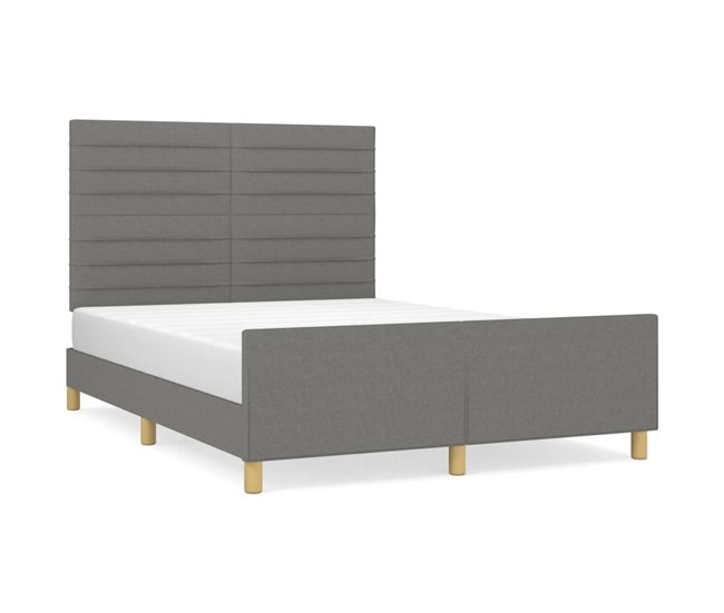 Conforama Estructura de cama con cabecero de tela gris oscuro 140x200 cm Rayas horizontales