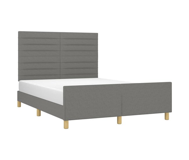 Conforama Estructura De Cama Con Cabecero De Tela Gris Oscuro 140x190 Cm Rayas Horizontales