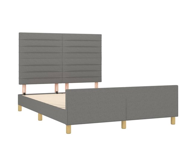 Conforama Estructura De Cama Con Cabecero De Tela Gris Oscuro 140x190 Cm Rayas Horizontales