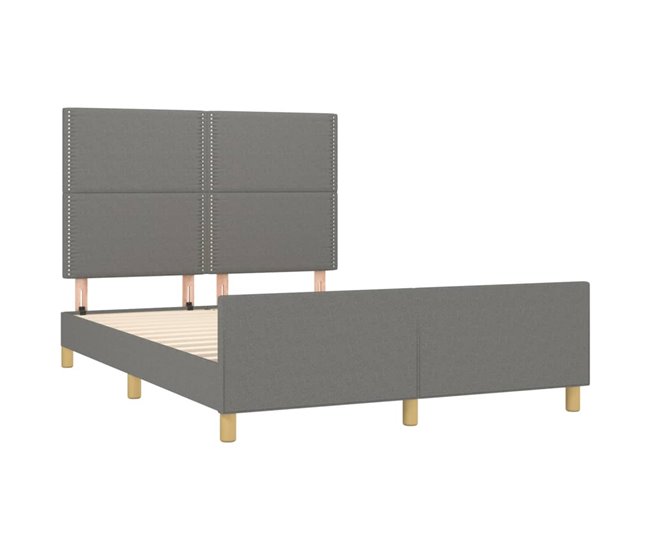 Conforama Estructura De Cama Con Cabecero De Tela Gris Oscuro 140x190 Cm Liso Con Clavos