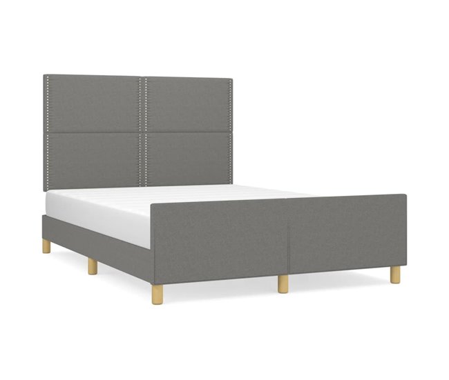 Conforama Estructura de cama con cabecero de tela gris oscuro 140x190 cm Liso con clavos