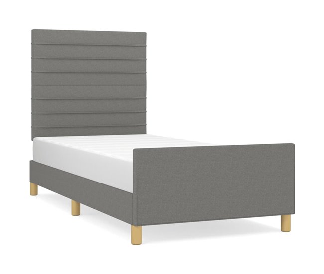 Conforama Estructura de cama con cabecero de tela gris oscuro 90x190 cm Rayas horizontales