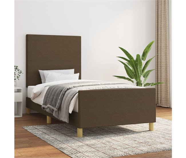Conforama Estructura De Cama Con Cabecero De Tela Marrón Oscuro 90x190 Cm Diseño Plano