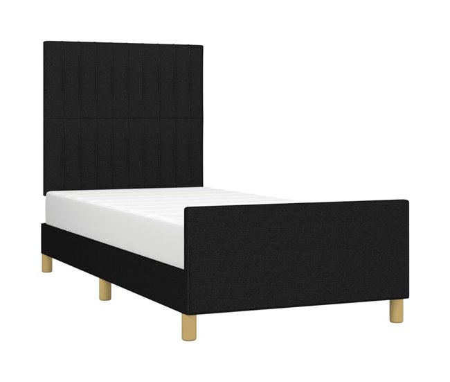 Conforama Estructura De Cama Con Cabecero De Tela Negro 100x200 Cm Rayas Verticales