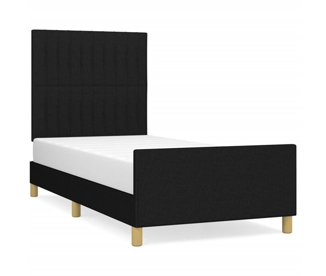 Conforama Estructura de cama con cabecero de tela negro 100x200 cm Rayas verticales