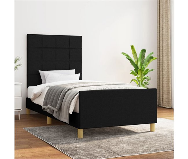 Conforama Estructura De Cama Con Cabecero De Tela Negro 100x200 Cm Bloques Con Cuadros