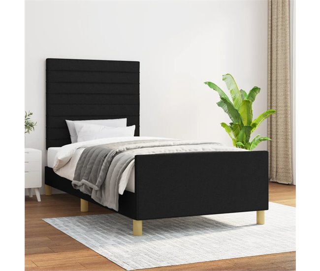 Conforama Estructura De Cama Con Cabecero De Tela Negro 100x200 Cm Rayas Horizontales