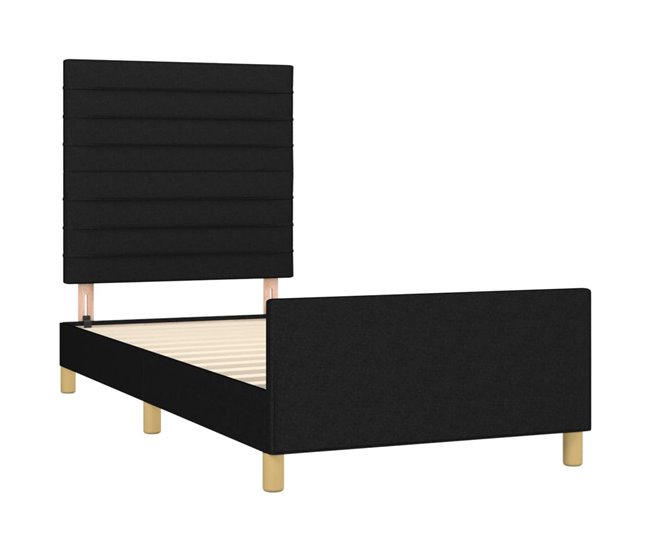 Conforama Estructura De Cama Con Cabecero De Tela Negro 100x200 Cm Rayas Horizontales