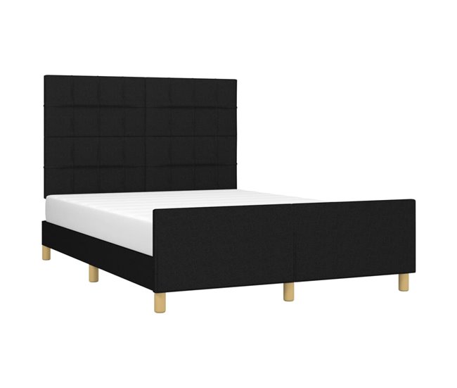 Conforama Estructura De Cama Con Cabecero De Tela Negro 140x190 Cm Bloques Con Cuadros