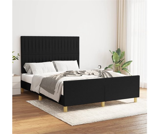 Conforama Estructura De Cama Con Cabecero De Tela Negro 140x190 Cm Rayas Verticales