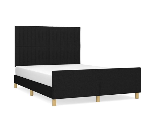 Conforama Estructura de cama con cabecero de tela negro 140x190 cm Rayas verticales