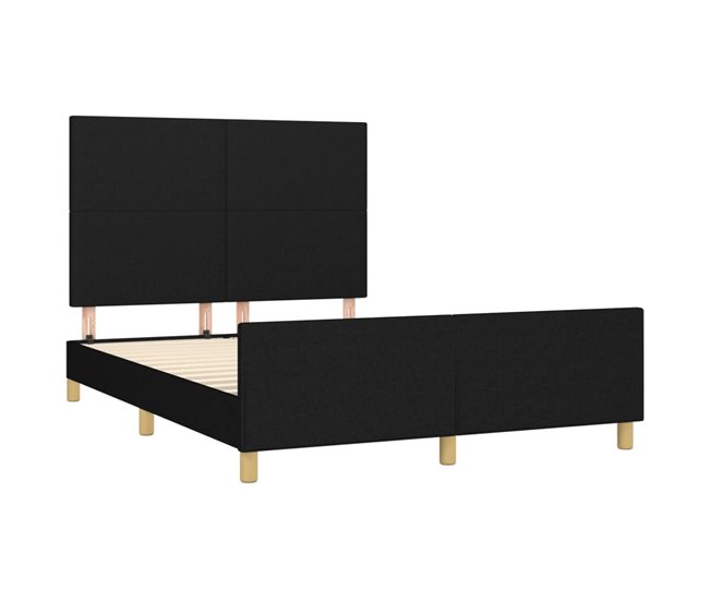 Conforama Estructura De Cama Con Cabecero De Tela Negro 140x190 Cm Diseño Plano