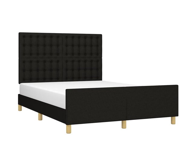 Conforama Estructura De Cama Con Cabecero De Tela Negro 140x190 Cm Botones