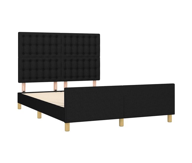 Conforama Estructura De Cama Con Cabecero De Tela Negro 140x190 Cm Botones