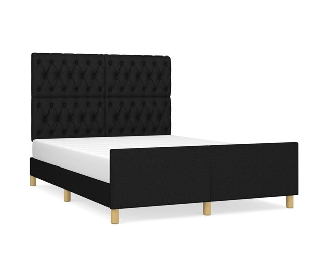 Conforama Estructura de cama con cabecero de tela negro 140x190 cm Diseño de botones