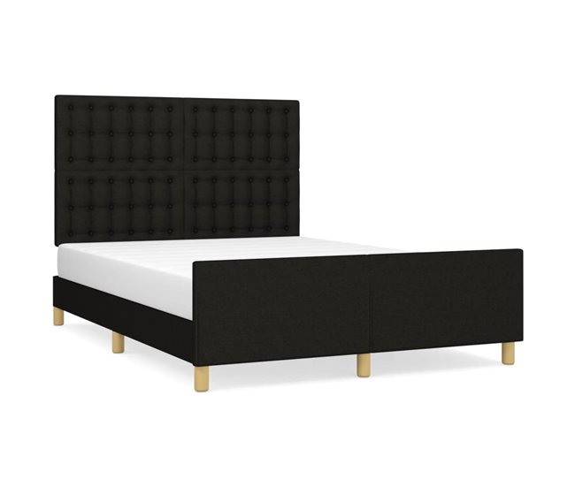 Conforama Estructura de cama con cabecero de tela negro 140x200 cm Botones
