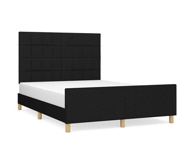 Conforama Estructura de cama con cabecero de tela negro 140x190 cm Bloques con cuadros