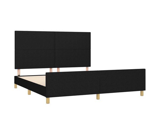 Conforama Estructura De Cama Con Cabecero De Tela Negro 160x200 Cm Diseño Plano