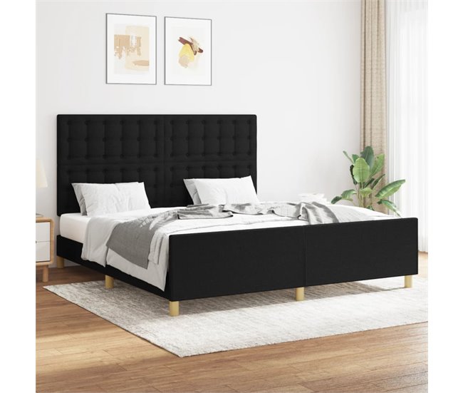Conforama Estructura De Cama Con Cabecero De Tela Negro 160x200 Cm Botones