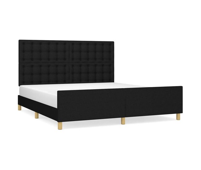Conforama Estructura de cama con cabecero de tela negro 160x200 cm Botones