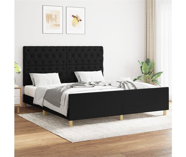 Conforama Estructura De Cama Con Cabecero De Tela Negro 160x200 Cm Diseño De Botones