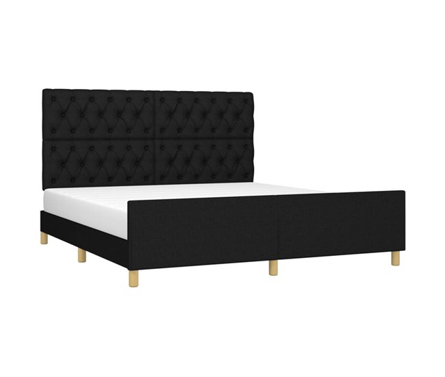 Conforama Estructura De Cama Con Cabecero De Tela Negro 160x200 Cm Diseño De Botones
