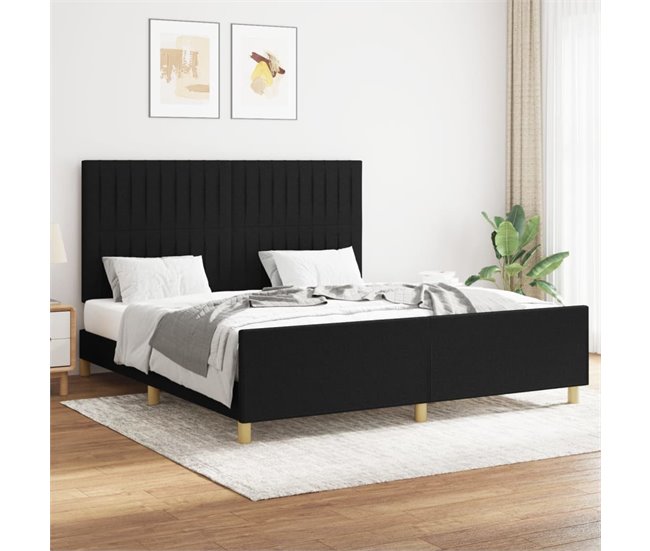 Conforama Estructura De Cama Con Cabecero De Tela Negro 160x200 Cm Rayas Verticales