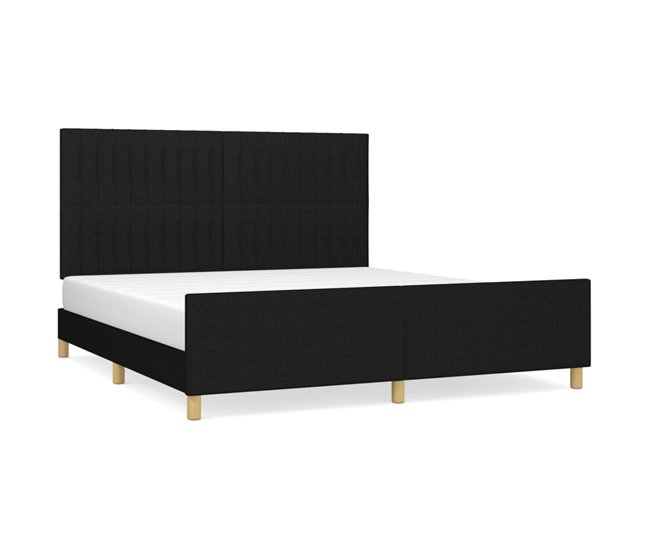 Conforama Estructura de cama con cabecero de tela negro 160x200 cm Rayas verticales